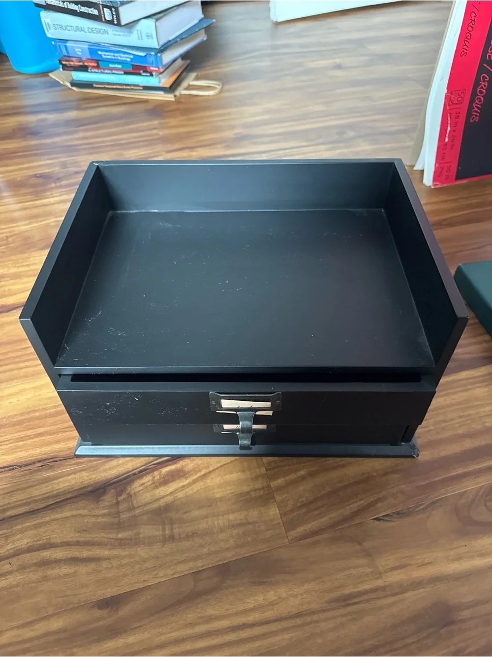 Black Desktop Letter Tray with Two Drawers - Unbranded